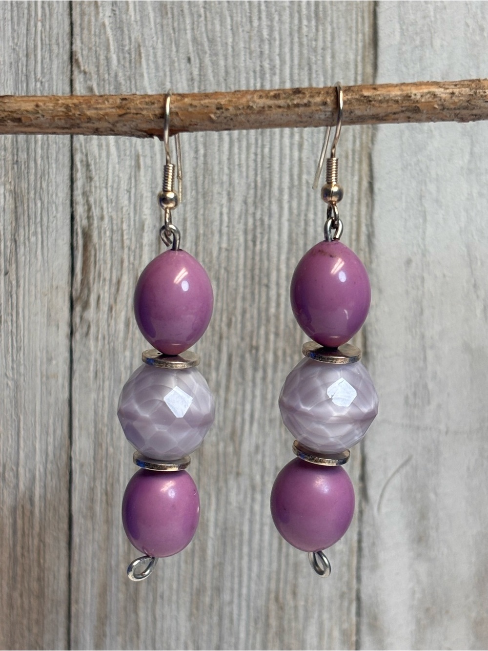 Handcrafted Purple & Lavender Agate Tri-Bead Earrings